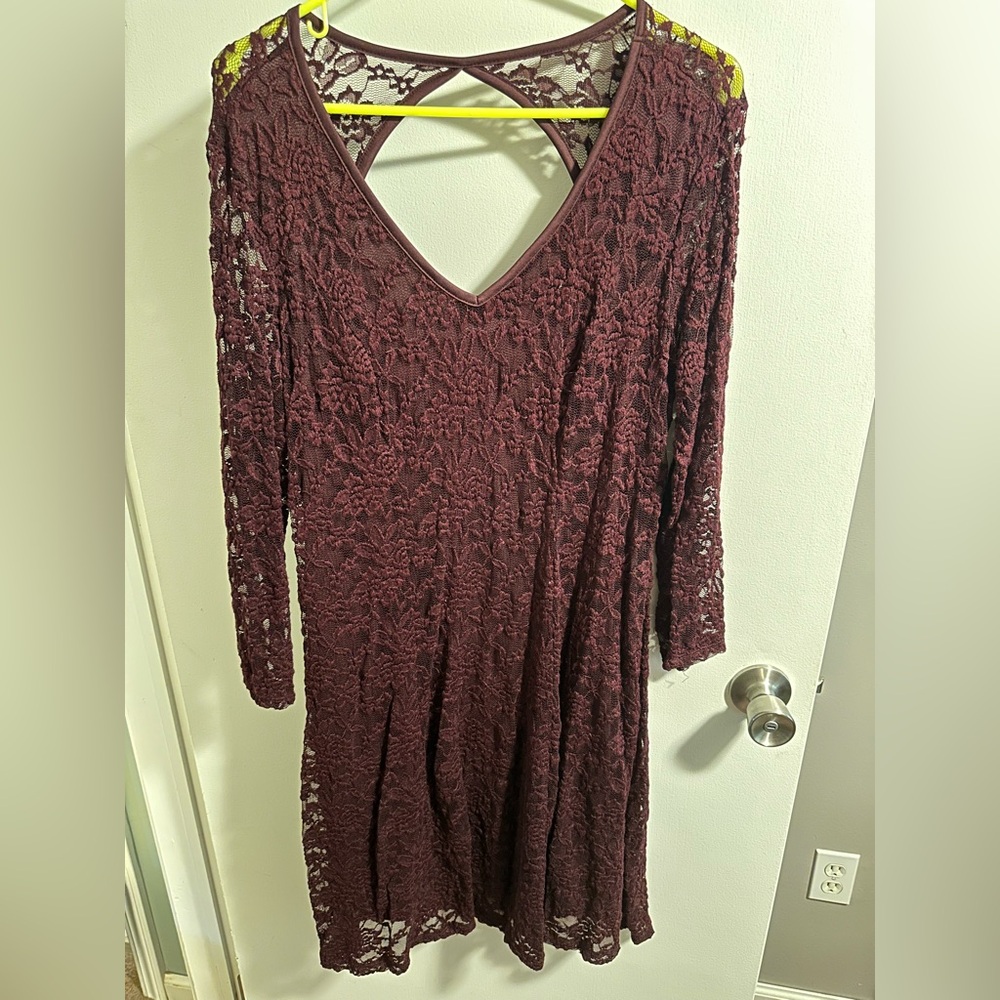Maurices Long Sleeve Lace Dress in Deep Burgundy